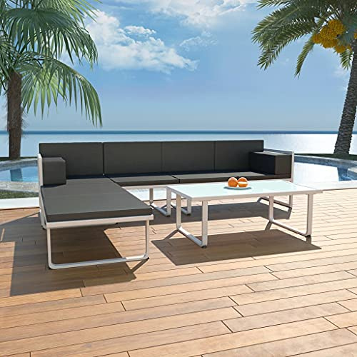 Frdhee Juego de muebles de jardín, 4 piezas, juego de salón de jardín con cojines de aluminio negro, para terraza, balcón, exterior, fácil de mantener