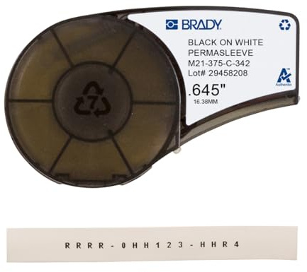 Brady PermaSleeve Heat-Shrink Polyolefin Label Tape for Label Printers M210 & M211 - Electrical Labelling, Wire and Cable Labelling - Black on White (16.40 mm x 2.10 m) - M21-375-C-342