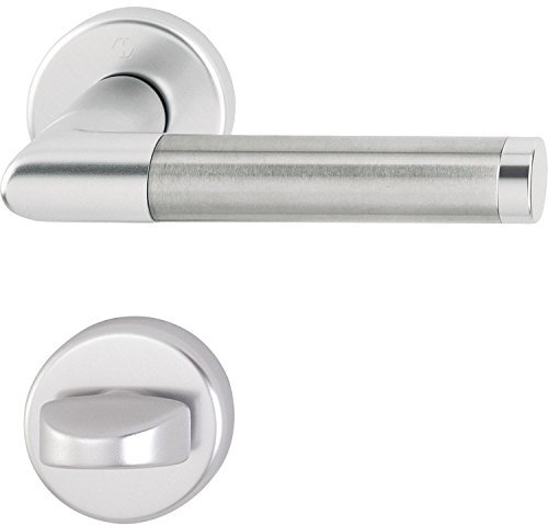 HOPPE, 3286729, Manico set con rosette Amsterdam WC, anodizzato argento/acciaio inossidabile