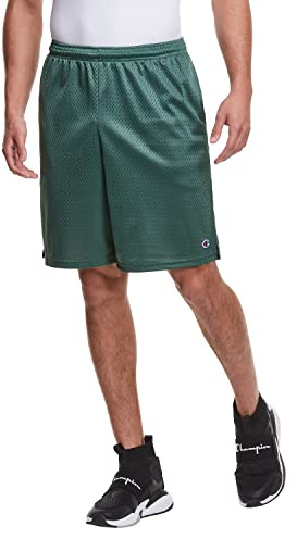 Champion Men's Long Mesh Short with Pockets, Dark Green, Medium