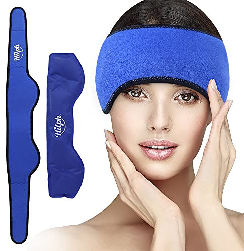 Hilph Migräne Maske Kühlpad Kühlkissen für Kopf, Migränekompresse Kühlpad Linderung bei Kopfschmerzen, Migräne Stirnband Migräneband für Spannungskopfschmerzen, Sinusschmerzen -Blau