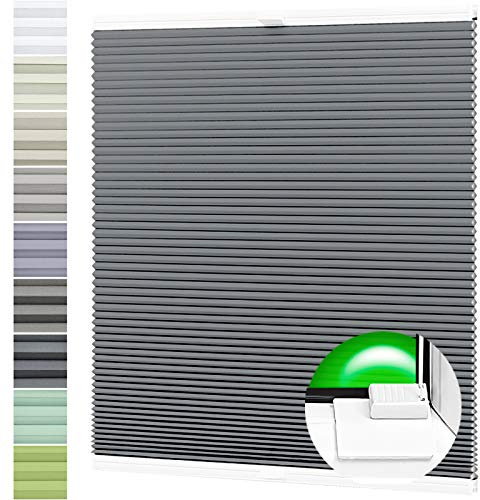 Wabenplissee nach Maß Verdunklung Thermo Plissee Kleben Ohne Bohren Dunkelstahl Rückseite Weiß Breite: 61-70 cm, Höhe: 201-230 cm