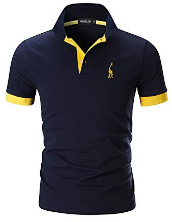 APAELEA Moda Bordado de Jirafa Clásico Camisas 100% Algodón Manga Corta Polos para Hombre,Azul Oscuro,L
