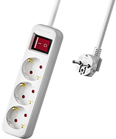 3 Fach Steckdose mit Schalter, Verlängerungskabel weiß 5m, Mehrfachsteckdose mit Schalter