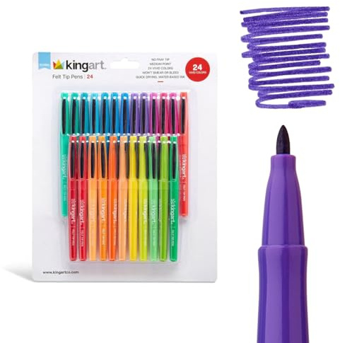 KINGART Studio 465-24 Felt Tip Pens, Medium Point 0.7mm, Set of 24-Colors