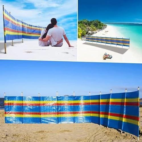 BONAFIDE Multi-Coloured Wind Breaks, Unique Camping Windbreaker, Caravan Windbreakers, Privacy Screen Wind Breakers Camping, 4 5 6 8 10 Wooden Pole Wind Breakers For Beach (4 pole)