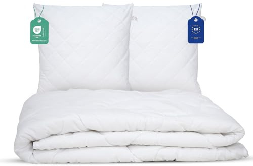 livessa Bettdecke 200x220 mit 2er Set Kissen 80x80cm - Ideal für Ganzjahreszeiten mit 300 g/m² Füllung, 4 Jahreszeiten Bettdecken 200x220, Oeko-Tex Zertifiziert, weich und atmungsaktiv