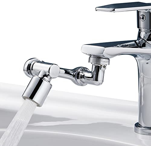 1080°Swivel Faucet Extender, Sink Water Faucet Aerator Extension in Brass, Swivel Robotic Arm Bathroom Faucet Extender, Rotating Extension Filter with 2 Mode Splash