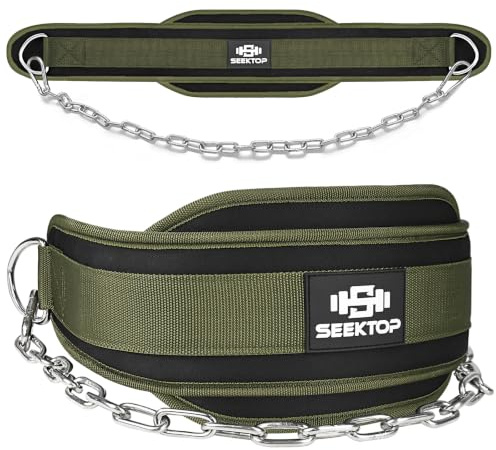 Seektop Ceinture de dips pour haltérophilie – Ceinture d'entraînement avec chaîne en néoprène pour haltérophilie, squat, entraînement, fitness, homme et femme (ceinture et chaîne)