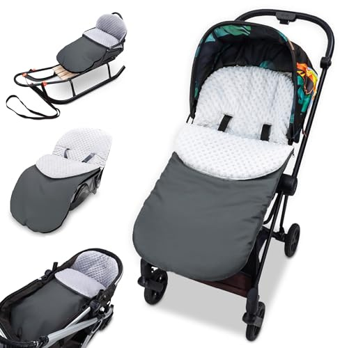 Saco para Carrito y Buggy de Invierno 90x45 cm - Saco de Invierno Forro Cálido Manta Envolvente Accesorio Bebé cálido Minky certificado Oeko-Tex Gris Oscuro