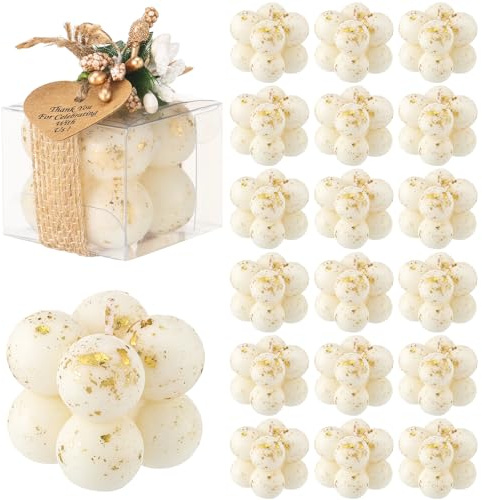 MTLEE Set di 30 mini candele a bolle per bomboniere, regali per gli ospiti, 4 x 3,5 cm, candele a bolle con biglietti di auguri, fiori secchi, set regalo fai da te per battesimo, festa nuziale, regali