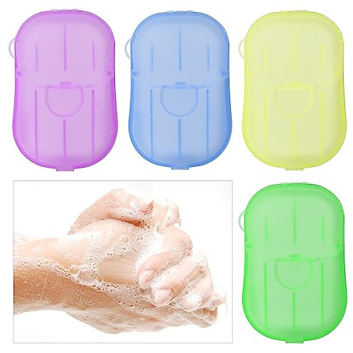 NiceLand 4 Boxen Reise Seife Blätter, Einweg Papierseife, Boxen Seifenblätter in 4 Farben, Mini Tragbar Paper Soap für Unterwegs Händewaschen, für Unterwegs Reisen Camp Outdoor (80 Blätter)