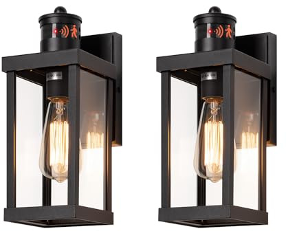 mirrea 12 Outdoor Motion Sensor Porch Wall Lights Dusk to Dawn Outside Lights for House Matte Black Pack of 2