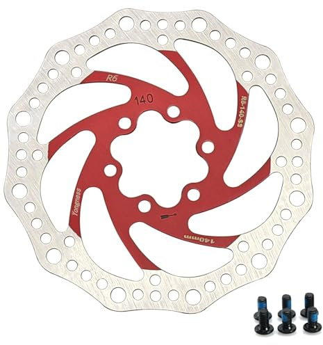 Yongness Fahrradbremsscheibenrotor 140 mm/160 mm/180 mm/203 mm, Edelstahl-Fahrradbremsscheibe mit 6 Schrauben, geeignet für die meisten Fahrräder, Rennrad, Mountainbike, BMX, MTB (Rot, 180mm)