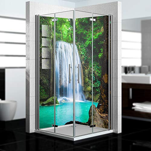 dedeco Pannello posteriore doccia impermeabile motivo: cascata V1, vernice UV lucida, 2 x 90 x 210 cm, come pannello posteriore per il bagno per la sostituzione delle piastrelle, come parete