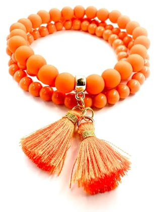 Handmade - Perlen Armband - Damen Wickelarmband - stylischer Schmuck- Sommerarmband - Für jeden Tag - Boho Schmuck - Ibiza Festival - Schickes Geschenk (Orange)