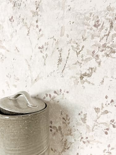 Newroom Tapete Beige Vlies Blätter - Romantisch Floral 3D Optik Blumenranken für Schlafzimmer Wohnzimmer