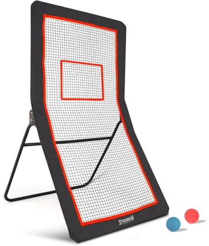 Staunch Sports Lacrosse Rebounder | Volleyboll Rebounder Net studsar tillbaka | 1,2 x 2,1 m Lacrosse-nät, neonmål och 2 x Lacrosse-boll | Lacrosse, volleyboll, baseball och fotboll bakgård övning