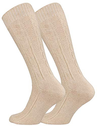 Cotton Prime Chaussettes unisexes pour costume traditionnel, chaussettes mi-hautes avec motif tressé, couleur naturelle, mélange de lin et de coton, parfaites pour pantalon en cuir et Dirndl, beige