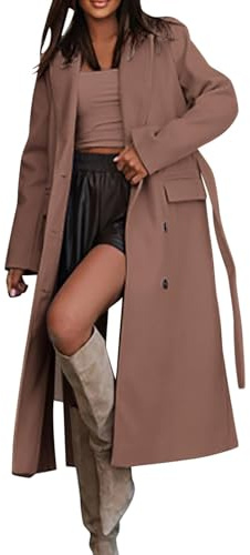 Trench lungo da donna, oversize, doppiopetto, con risvolto, soprabito con cintura, abbigliamento alla autunnale 2024 Giubbino In Pelle Donna Primaverile Gpiumino Donna