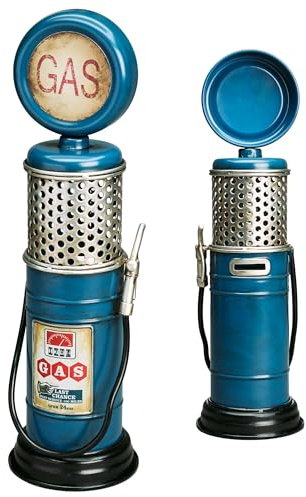 MOOH Gas Pump Piggy Bank - Vintage Pump Decor & Unique Gift for Car Lovers - 13 Tall Metal Retro Station Decor for Home, Office & Man Cave (Blue - Last Chnce)