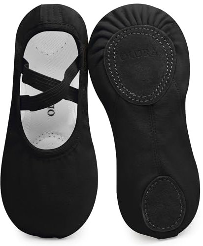 OLORA Ballettschuhe Mädchen Damen Tanzschuhe Leder Sohle Ballettschläppchen Gymnastikschuhe Voltigierschläppchen für Kinder und Erwachsene-Schwarz-34 EU