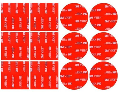 WeddHuis 12 pezzi 3M nastro biadesivo adesivi, VHB nastro di montaggio fotocamera auto per auto, cruscotto, impermeabile, resistente al calore forte nastro adesivo adesivi (quadrato e rotondo)