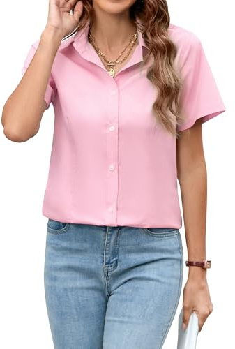 Stamain Camisas Mujer Manga Corta Formal Básica Verano Mujeres Botón Abajo Camisa Empresa Elegante Blusa Oficina Trabajo