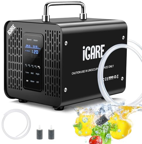 Smart Ozongenerator 60000mg/h mit 2 Modi, Digitaler Ozongenerator für Wasser und Luft, Ozongerät mit 120 Min Timer für 300㎡ Geruchskiller für Auto, Rauch, Haustiergerüche, Küchengerüche