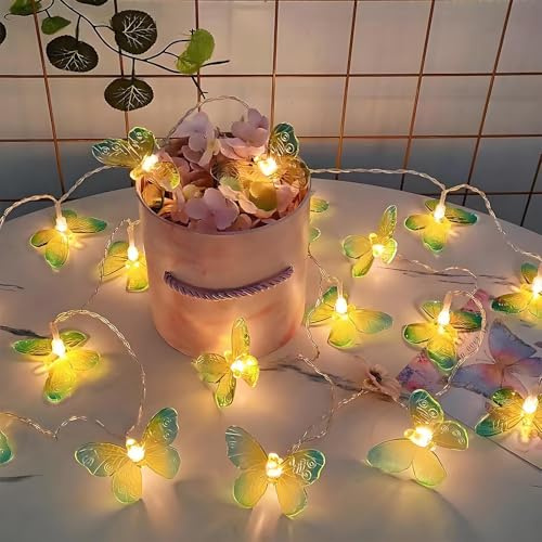 YATOSEEN Luci a Corda a Farfalla, 3M 20LED Lucine a Forma di Farfalla, Batteria o USB Alimentato per Esterni Interni Bambini Luci Decorative(Giallo)