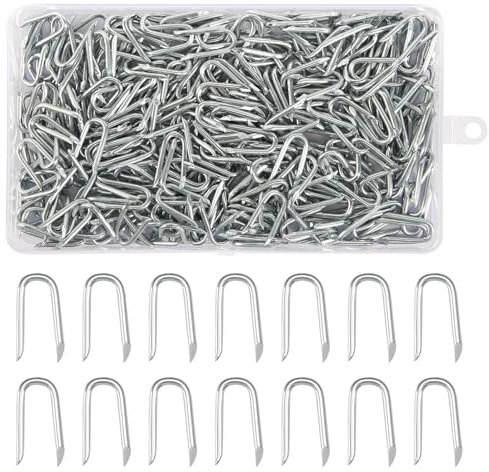 300 Piezas Grapas U 24 mm Grapas para Cercas Clavos de Jardín en Forma U con Caja de Plástico Clavos de Fijación U Grapas para Vallas Clavos Galvanizados para Cercas Malla Alambre de Pollo