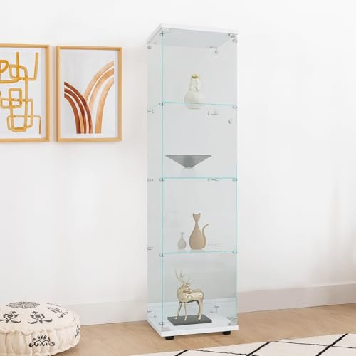 YNYHTER Vitrina de cristal para sala de estar, 164 x 42,5 x 36,5 cm, vitrina de vidrio con cerradura y puerta, 4 estantes, transparente, grande, vitrina coleccionable para sala de estar (4 capas