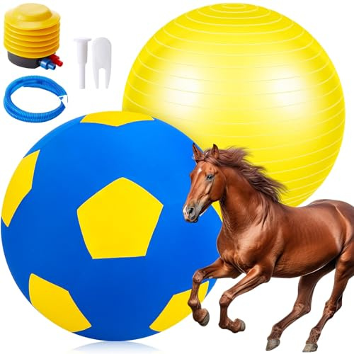 Suilung 30 Inch Giant Herding Ball with Cover Anti Burst Ball Please Watch VCR for How to Inflation Horse Toys for Horses Stall Entertainment Play, Pump Included (Yellow Blue, Classic)