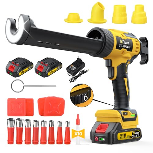 Gisam Pistola Silicona Eléctrica con 2 Baterías de 2000 mAh, 27 Accesorios de sellado Pro, 6 velocidades, Max 1100lb, 310 ml para cocina, baño o ventana, Impermeabilizar