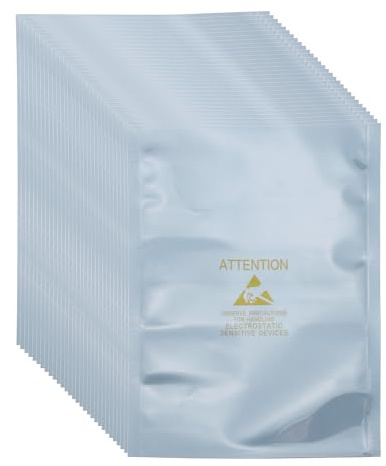 sourcing map 100 bolsas antiestáticas de 4.3 x 5.9 pulgadas, bolsa de blindaje ESD con etiquetas para disco duro, disco duro, SSD, placas base de dispositivos electrónicos, gris plateado