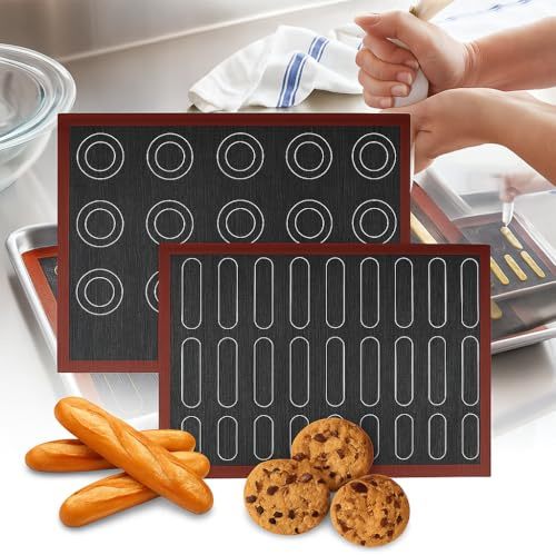 Perforerad non-stick silikonbakmatta för éclair och macarons, 40 x 30 cm | Mikroperforerad non-stick bakmatta med éclair- och cirkelmallar för jämn gräddning av macarons, kakor, bröd och bakverk