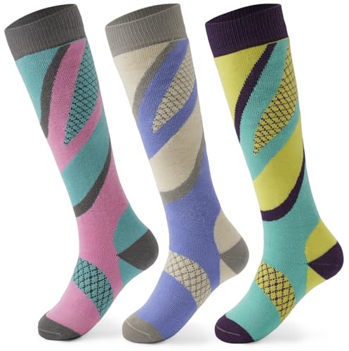 Chaussette Ski Enfant Chaussettes longues Unisexes Chaussettes Chaudes d'hiver Enfants Chaussettes Thermiques Garcon Chaussettes épaisses en coton pour Garçon Fille Lot 3 Paires