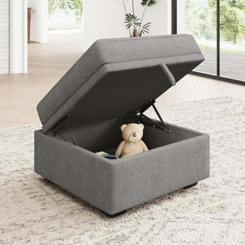 HONBAY Square Ottoman Module for Modular Sectional Sleeper Sofa, Storage Ottoman Footrest and Seat Cube, Grey