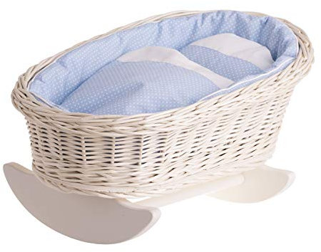 e-wicker24 Handgeflochtene Weidenwiege für Puppen – reizendes und langlebiges Puppenbettchen Puppenwiege ideal für fantasievolles Spielen Kinderzimmerdekoration Schaukelbett aus Korbgeflecht