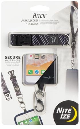 Nite Ize Hitch Phone Anchor & Lanyard – Secure Cell Phone - Anchor & Quick-Release Lanyard for Drop Protection & Convenience – Black