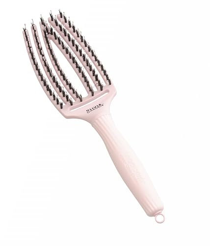 Olivia Garden Fingerbrush Care Iconic - Medium -Pastel Pink - Brosse à cheveux démêle et fait de poils de sanglier et de nylon pour une brillance ultime et un coiffage en douceur