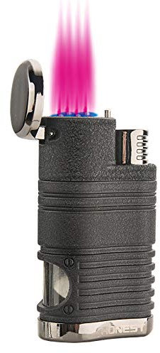 PROMISE Accendino a fiamma antivento, quadruplo 4 fiamme a getto rosso, accendino a gas ricaricabile butanoCrackle nero)