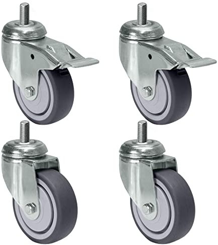 PRIOstahl Juego de ruedas para muebles con agujero en la espalda, 75 mm, con freno, ruedas de transporte hasta 240 kg, ruedas para cargas pesadas, ruedas para muebles, mesa de trabajo, taller, tabla