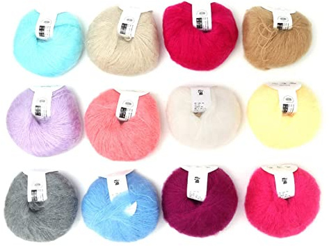Popolare Multi Color Angora Filato di lana lungo Morbido Mohair Pashm Filo per maglieria per tessitura di sciarpe(12)