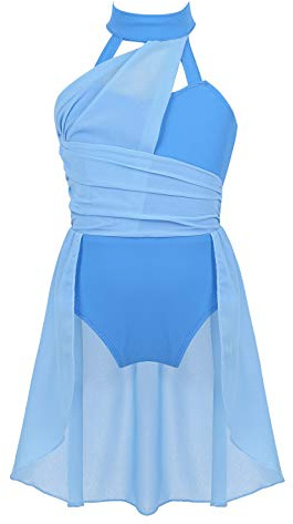 Yihuimin Kids Girls Halter Cutout Back Ballet Leotard Lyrical Dance Skating Dress Ballerina Dancewear Light Blue 13-14 Years