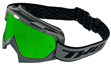 TWO-X Cross-Brille - Motocross-Brille mit verspiegeltem grünen Glas - Kratzfeste Motorrad-Brille - Enduro & Downhill - Modell Race - Grau