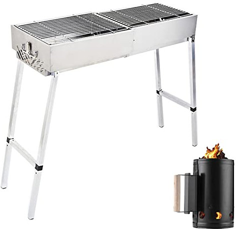 PJDDP Griglia Barbecue a Carbonella Portatile,Griglia per Barbecue Pieghevole in Acciaio Inossidabile per Outdoor Picnic,Campeggio e Feste,Ciminiera di Accensione per Griglia a Carbone
