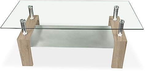 Somnia Descanso - Mesa de Centro de Cristal, Mesita de Salón o Comedor, Modelo Öland, Acabado en Color Cambria, Medidas: 110 cm (Ancho) x 55 cm (Fondo) x 45 cm (Alto)