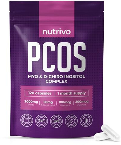Myo Inositol & D Chiro Inositol - 120 Capsules | PCOS Supplement Supports Fertility, Weight Loss & Hormone Balance | Inositol 2000mg, D- Chiro Inositol, Folic Acid, Chromium | Alternative to Tablets