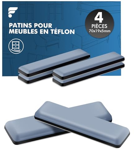 shinfly 4 Pièces Patins pour Meubles Téflon Auto - Adhésif - 19 x 70 mm, Patin Meuble en Teflon, Patins Glisseurs pour Meubles de Protection de Sol, Patin Chaise
